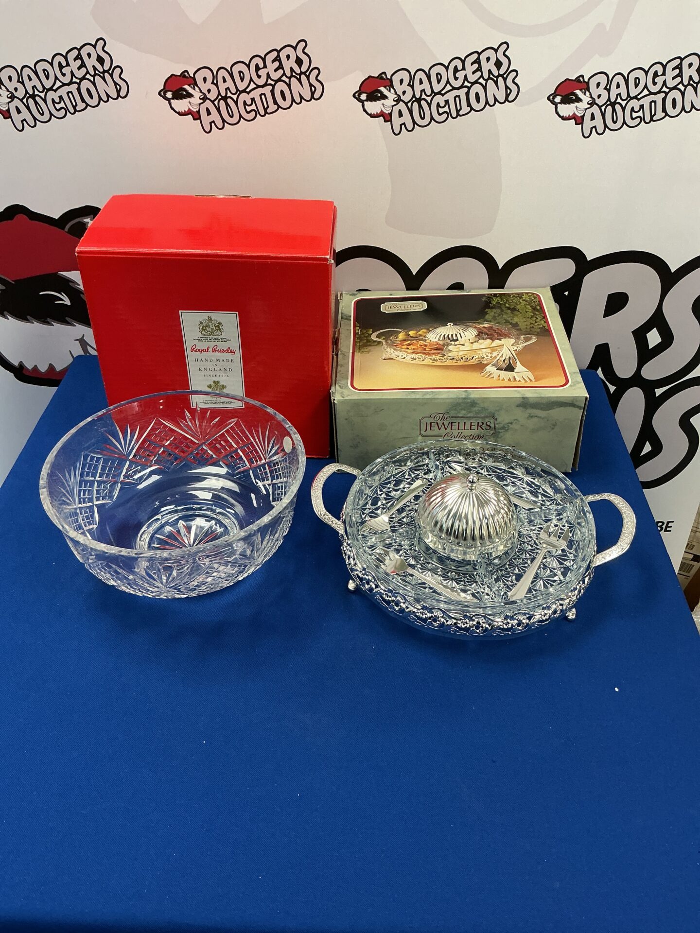 320 Silver plate hors d’oeuvre dish with Crystal Salad bowl