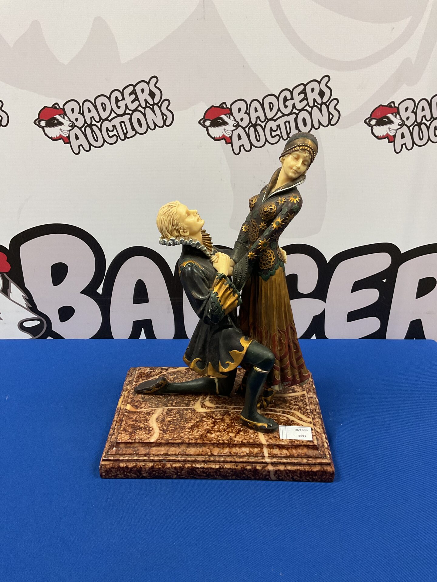 021 Large resin ever lasting love figure sculpture on marble base in the style of demetre h chiparus