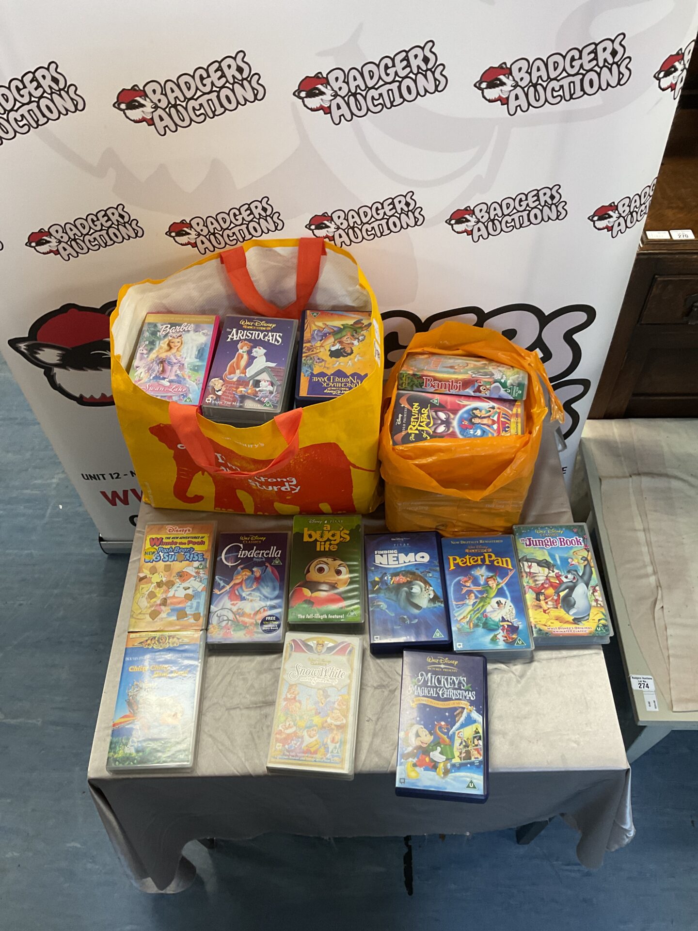 150 Bags of mostly Disney films on tape