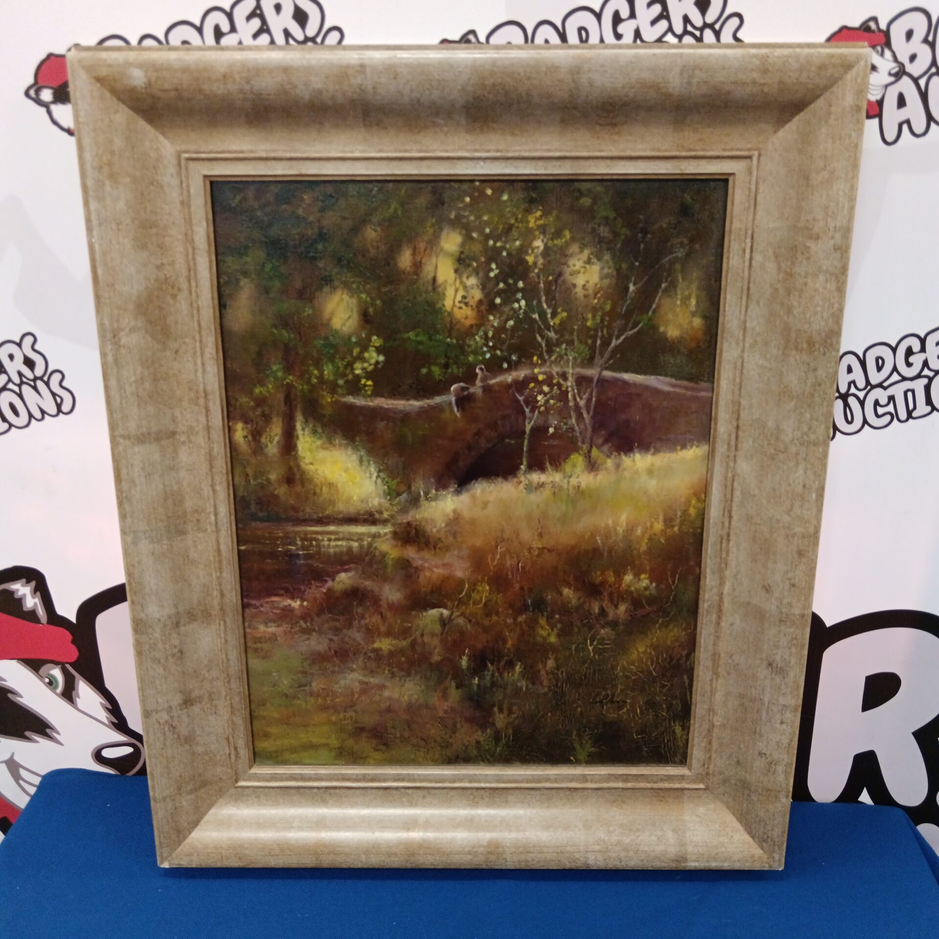 756 Ian R Murray oil on board painting titled pooh sticks
