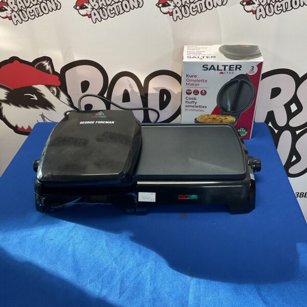 George Foreman grill and Salter omelette maker kitchen appliances.