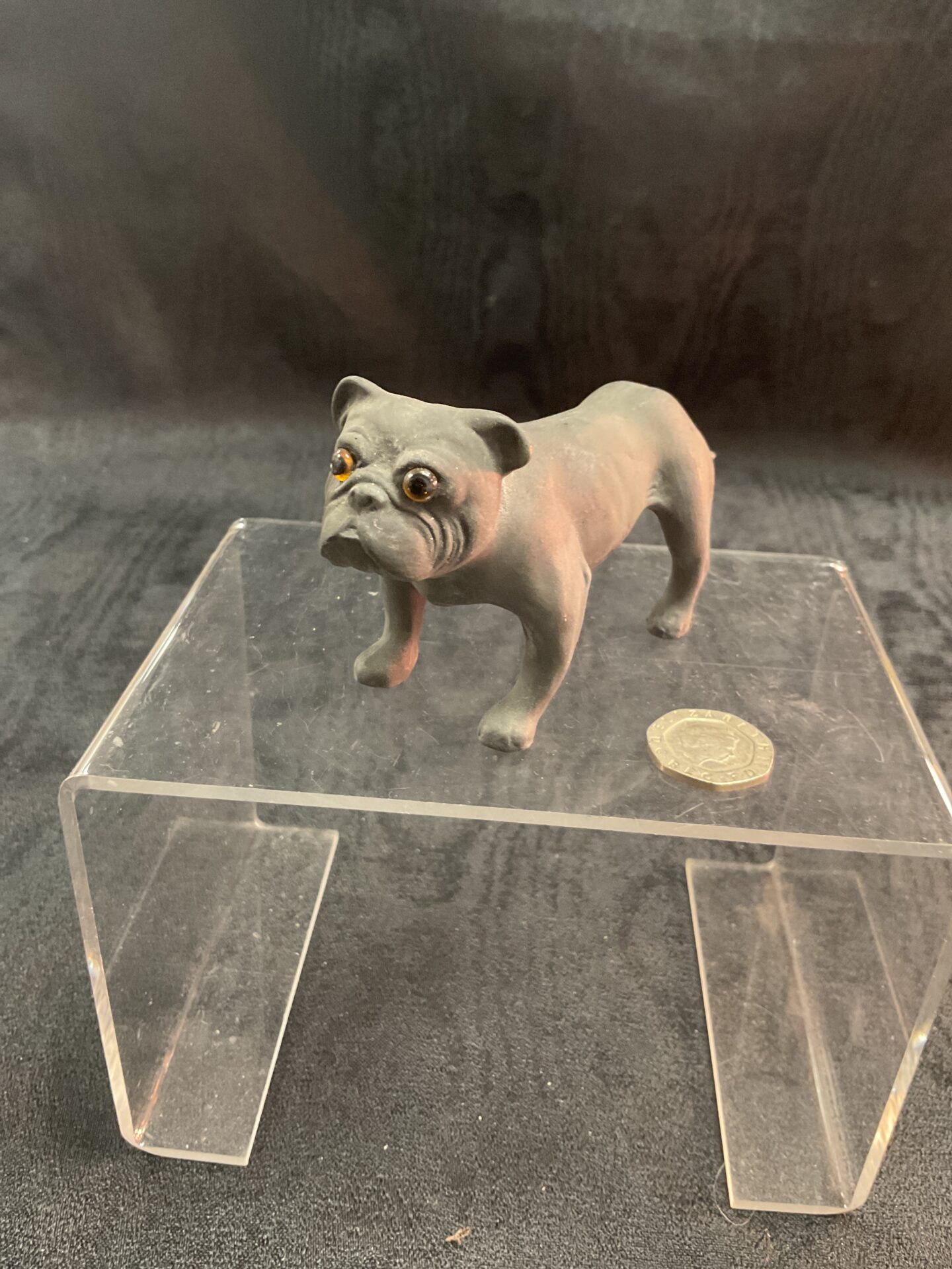 962 black basalt english bulldog with glass eyes circa 1900