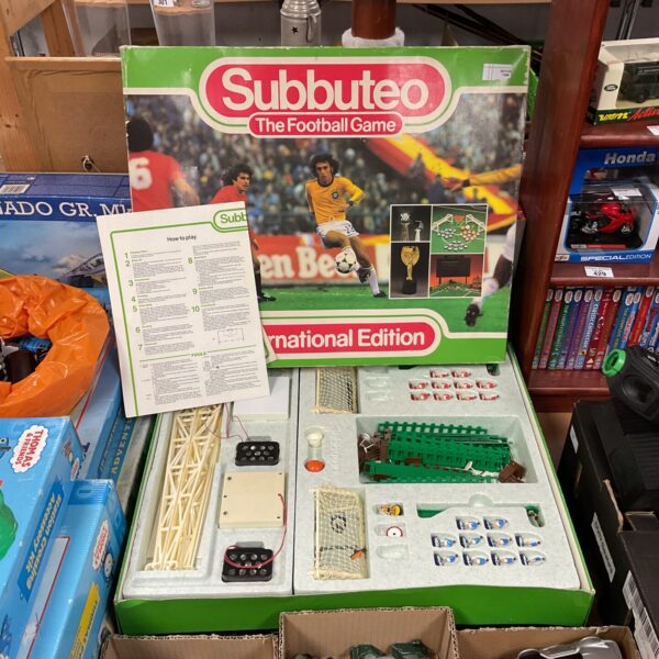 Vintage Subbuteo football game in box, collectible table soccer.
