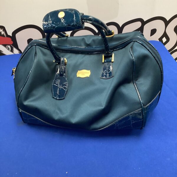 Vintage teal Jasper Coran overnight bag with textured finish.
