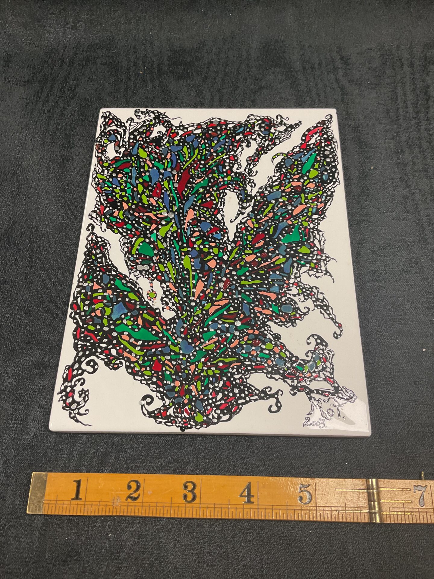 036 handmade ceramic tile abstract artwork signed mot 2003