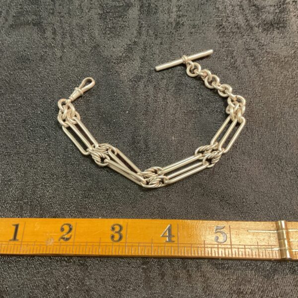 Hallmarked Antique Sterling Silver Albert fob Chain 40.7g Lion stamped on each link