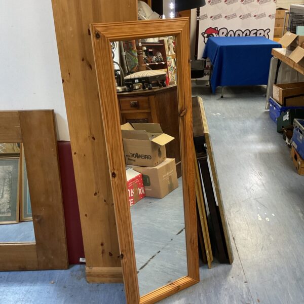 Vintage pine framed mirror measuring 134x43cm for bedroom or hallway.
