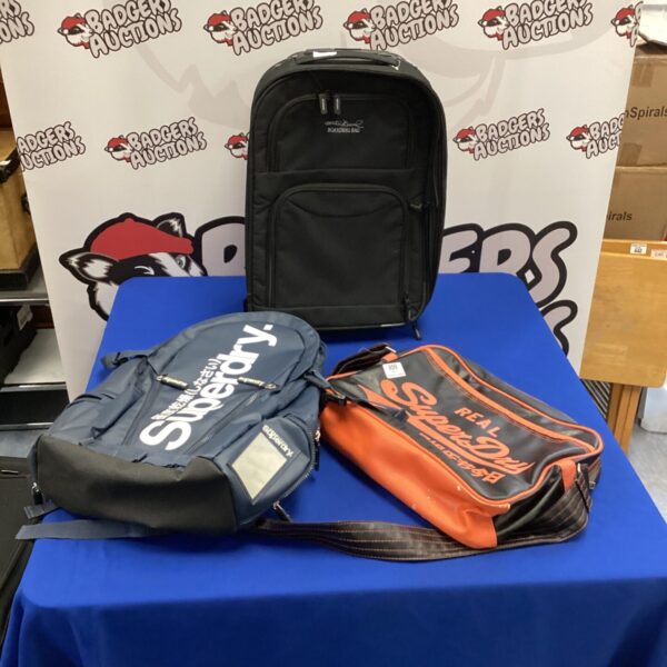 Superdry bags set including a wheeled boarding bag.