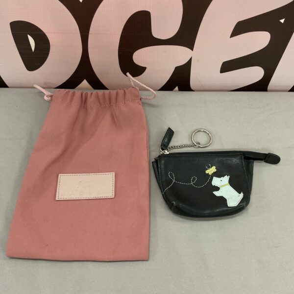 Black leather Radley coin purse with Scottie dog detail.