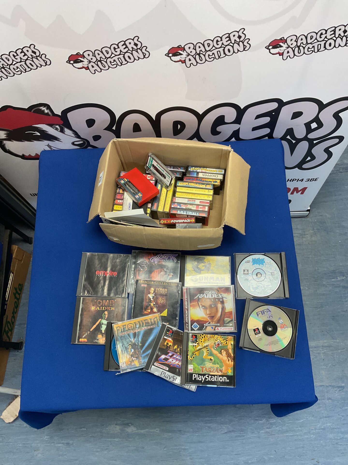 210 Box of mixed computer games, with CD-Rom, tapes, Playstation