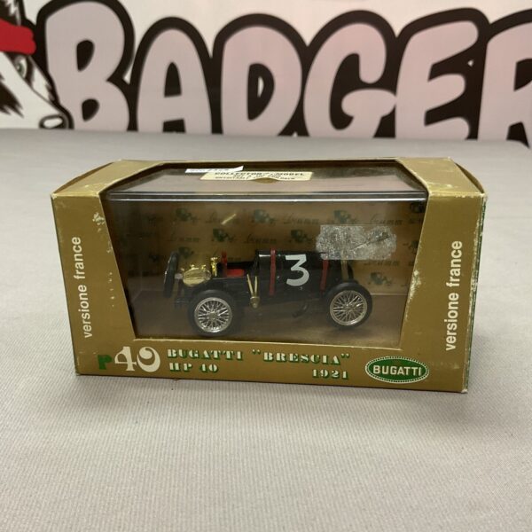 Detailed Bugatti Brescia HP 40 diecast model in box.
