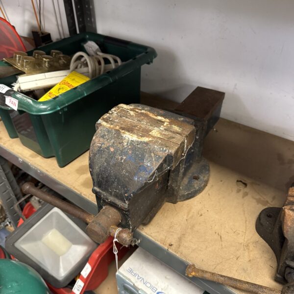 Heavy duty vintage bench vice for workshop use.