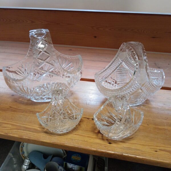 Set of four vintage lead crystal baskets with floral cuts.