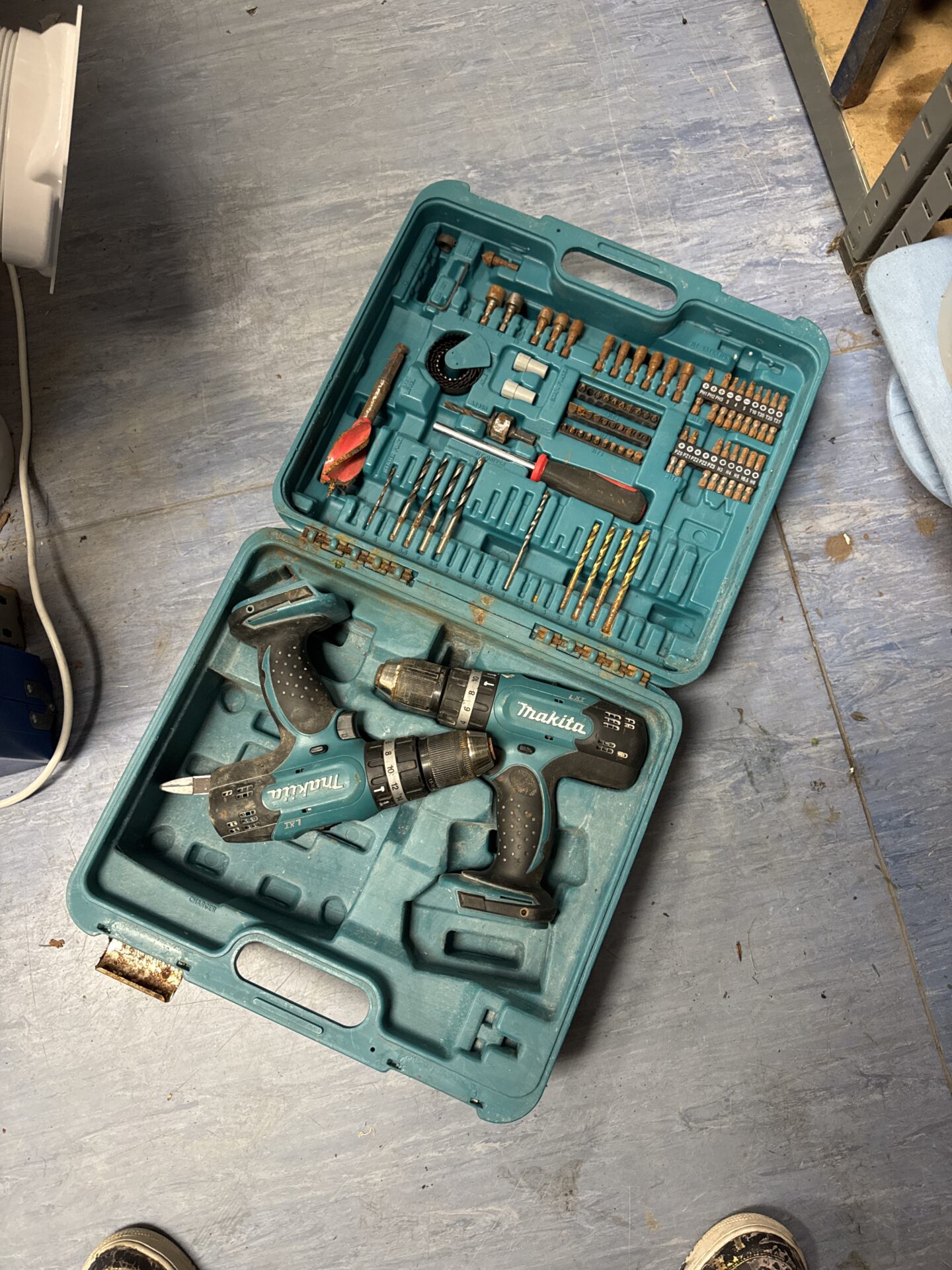 1100 Two Makita cordless drills (body only no charger etc) with accessories