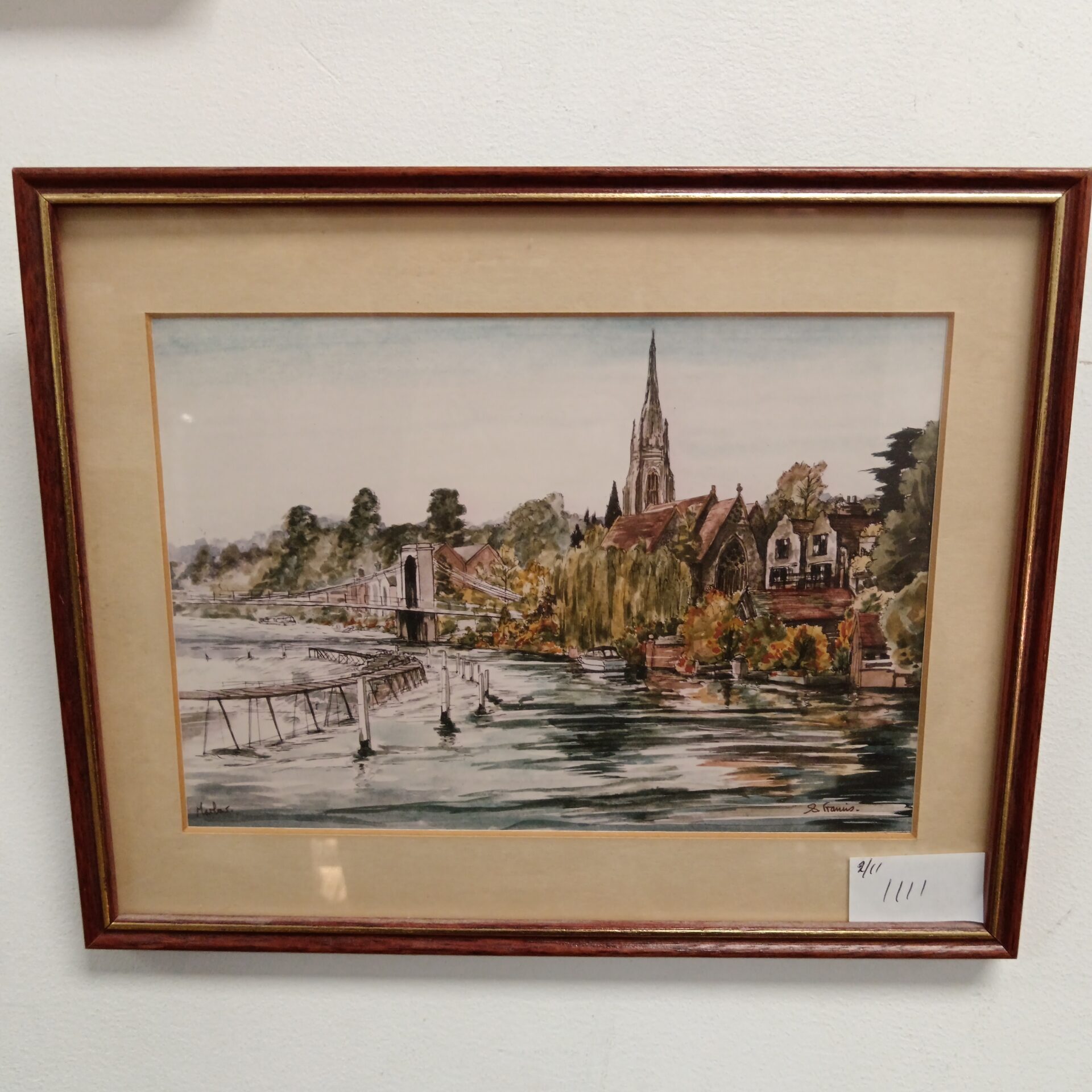 849 S framus signed watercolour of Marlow wier