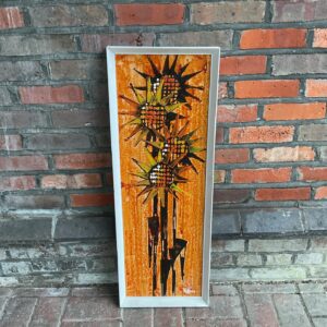 Vintage mid-century modern painting by Kelleher with abstract floral design.