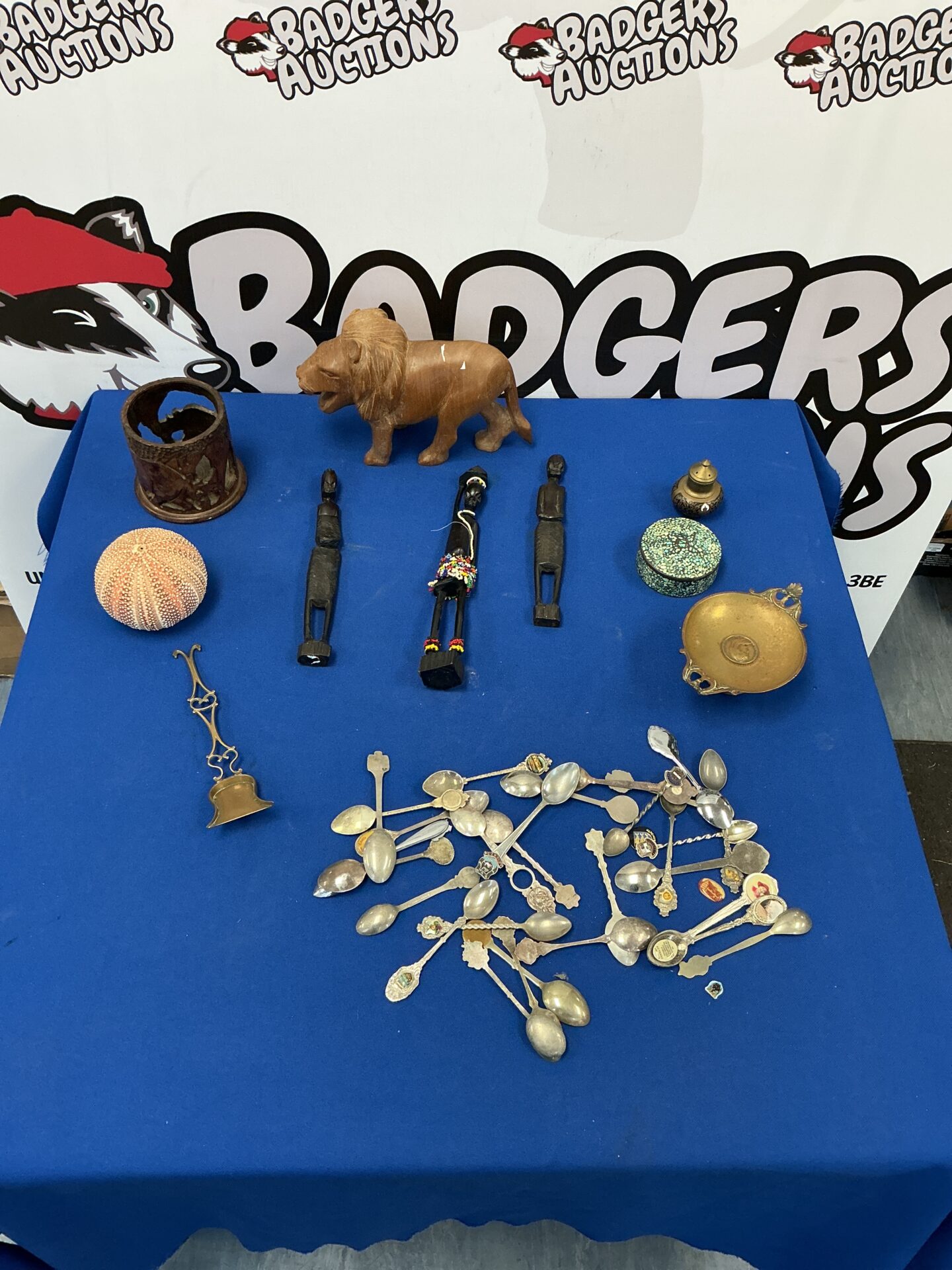 271 Box of mixed items inc Wooden Lion