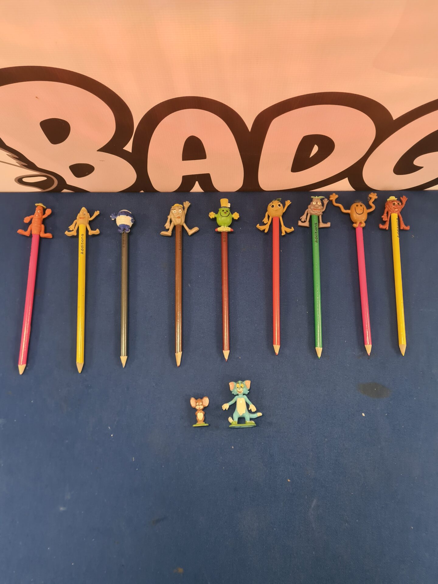 409 Selection of vintage mr men pencil toppers with marx tom and jerry figures