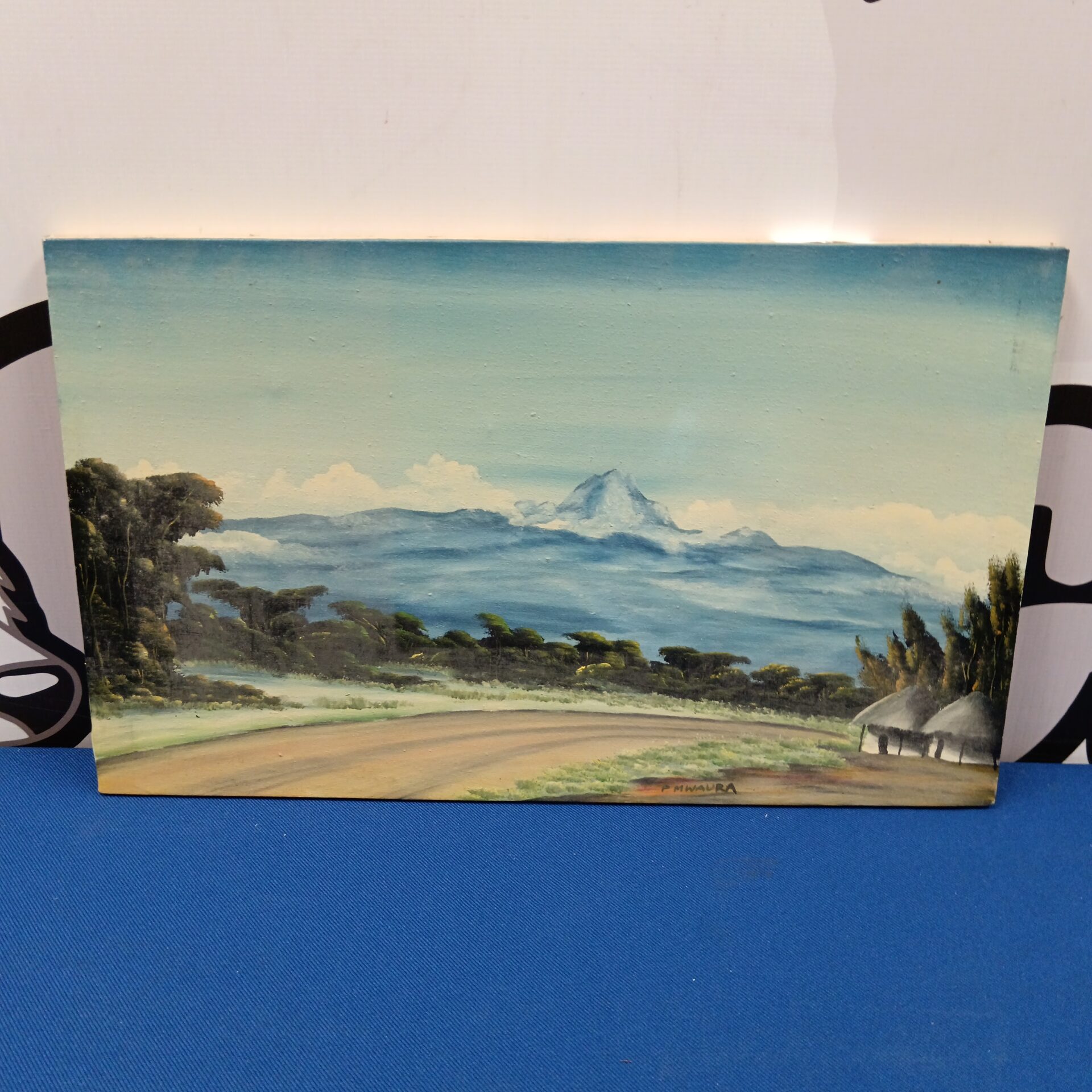 718 P mwaura African oil painting of a mountain scene
