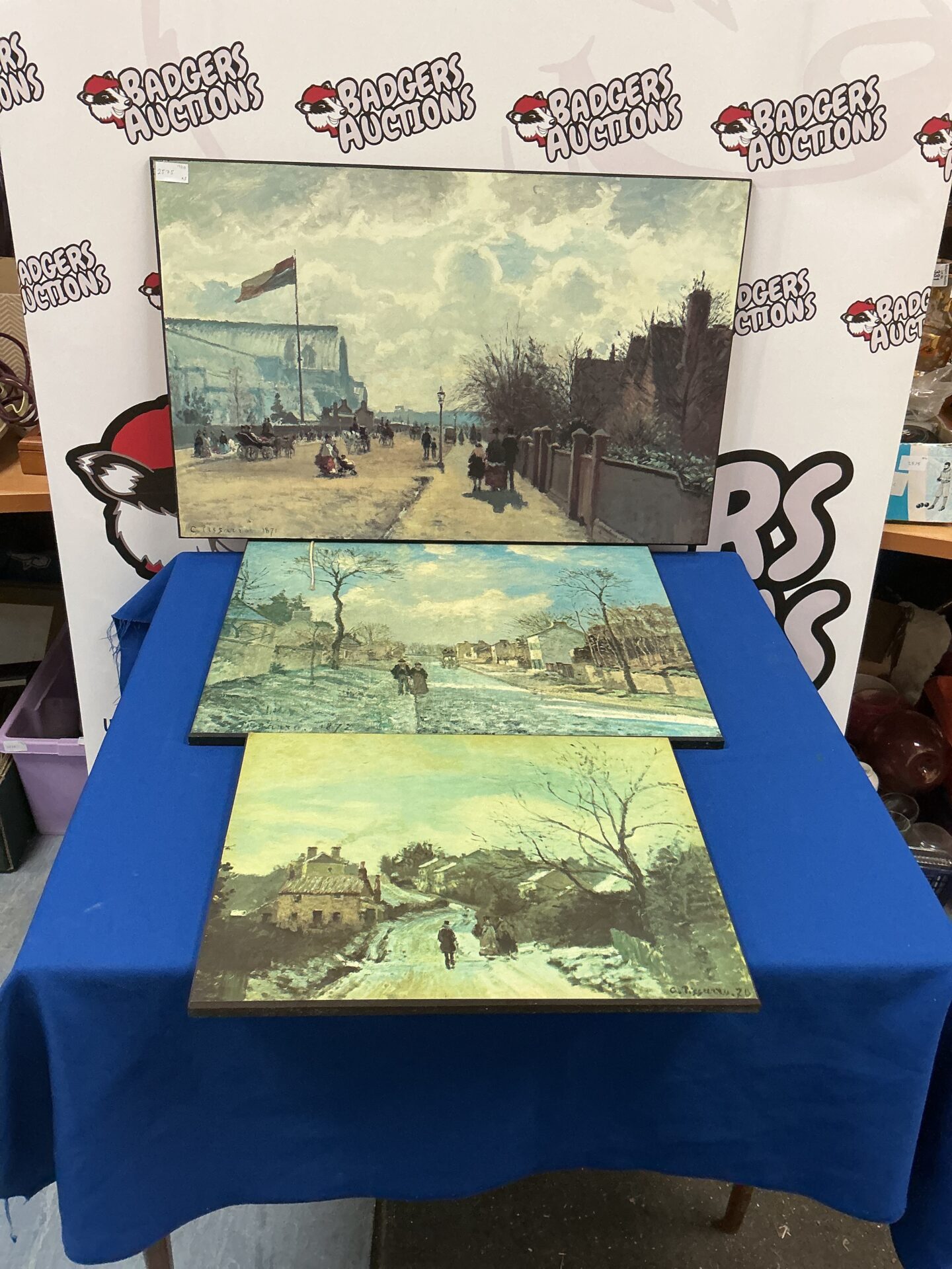 266 Three Prints on board inc The Crystal Palace by Pissarro