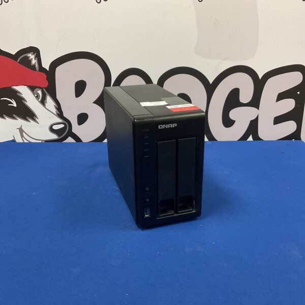 QNAP network attached storage unit for data storage and sharing.