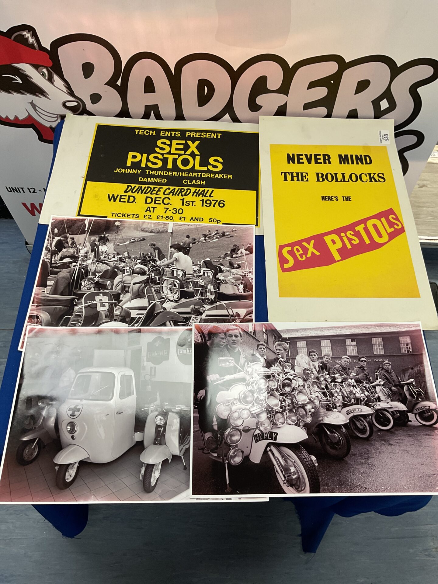 938 Two Sex Pistols Posters and Three Photographs of Mods and Scooters