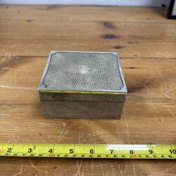 Vintage shagreen jewellery casket with silver edging, 1930s style.