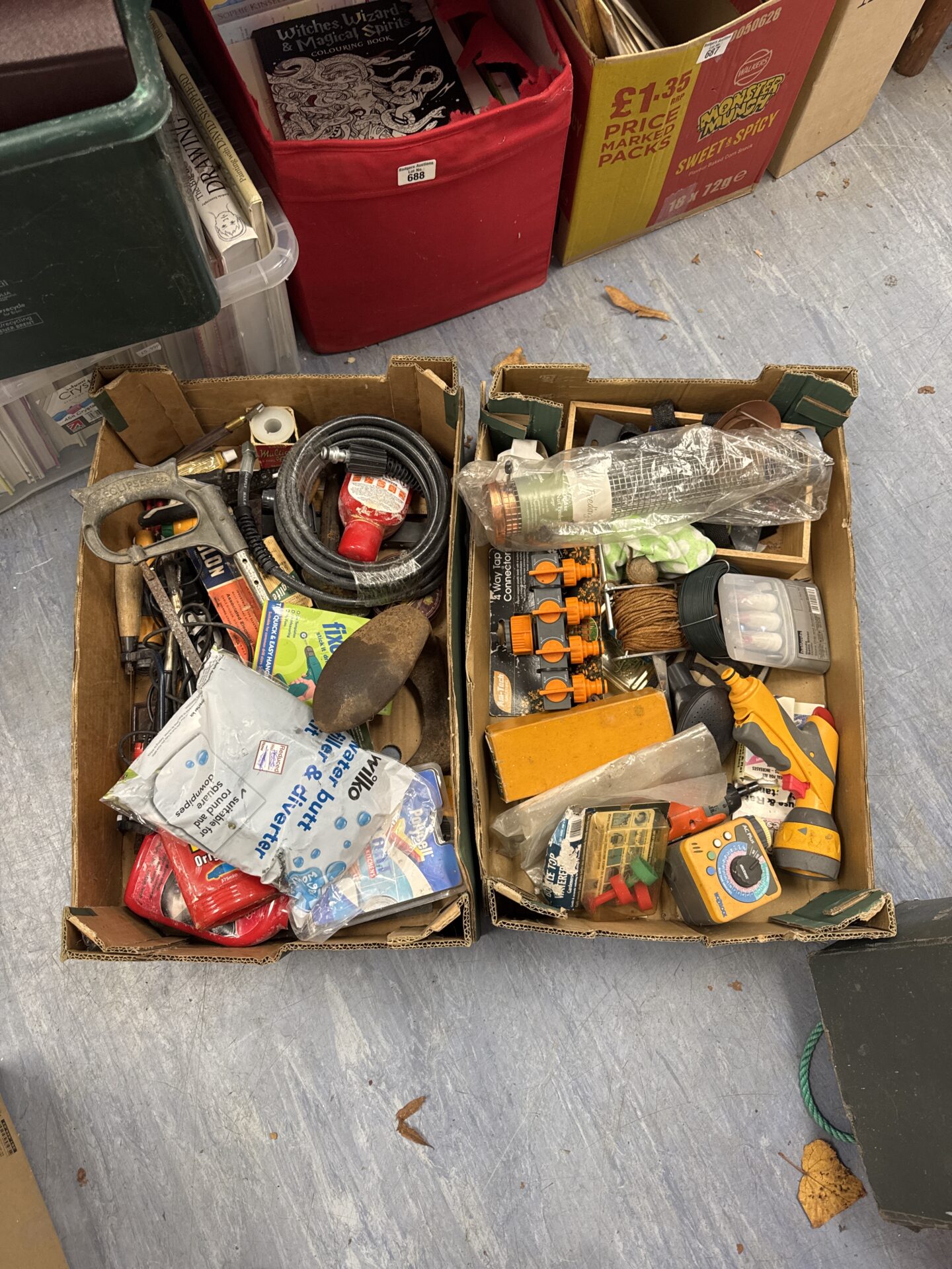 1212 Two trays of shed clearance items