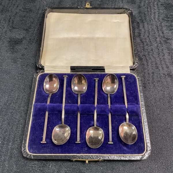 Antique silver spoons Birmingham William Adams 1900s, vintage cutlery set.