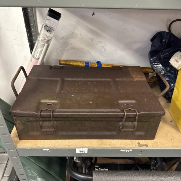 Vintage military ammo tin, 18 inch metal storage box.