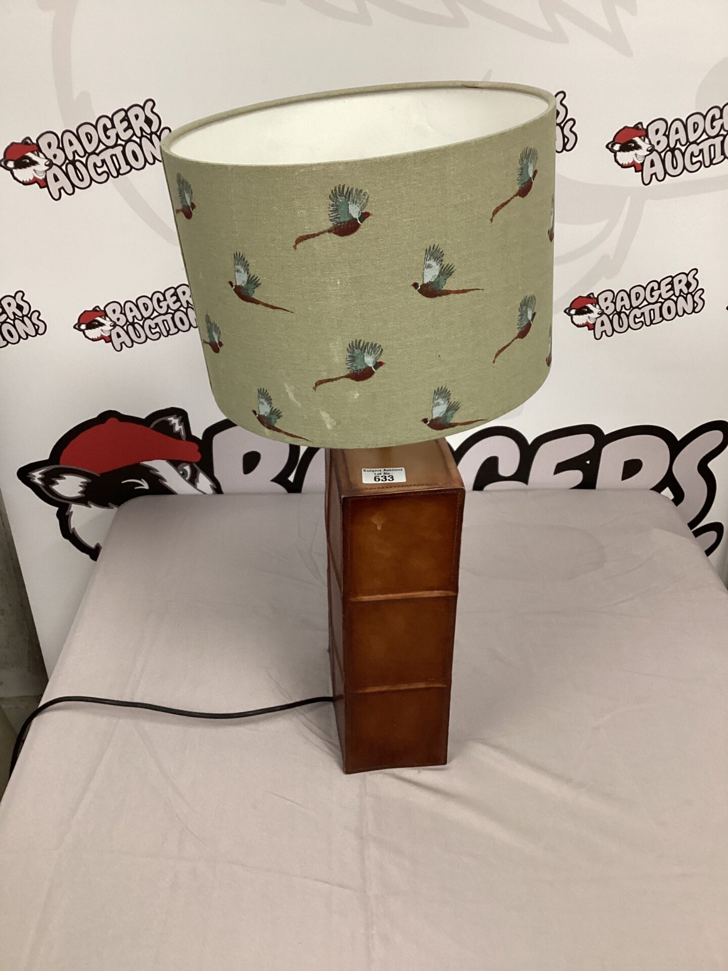 633 vintage leather based bird shade lamp