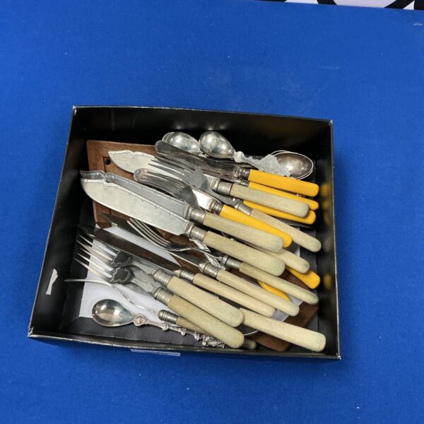 Vintage bone handle cutlery set with silver plated blades.