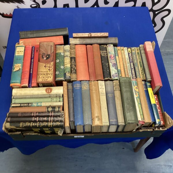 Stack of vintage books including Richard Gordon and Enid Blyton titles.