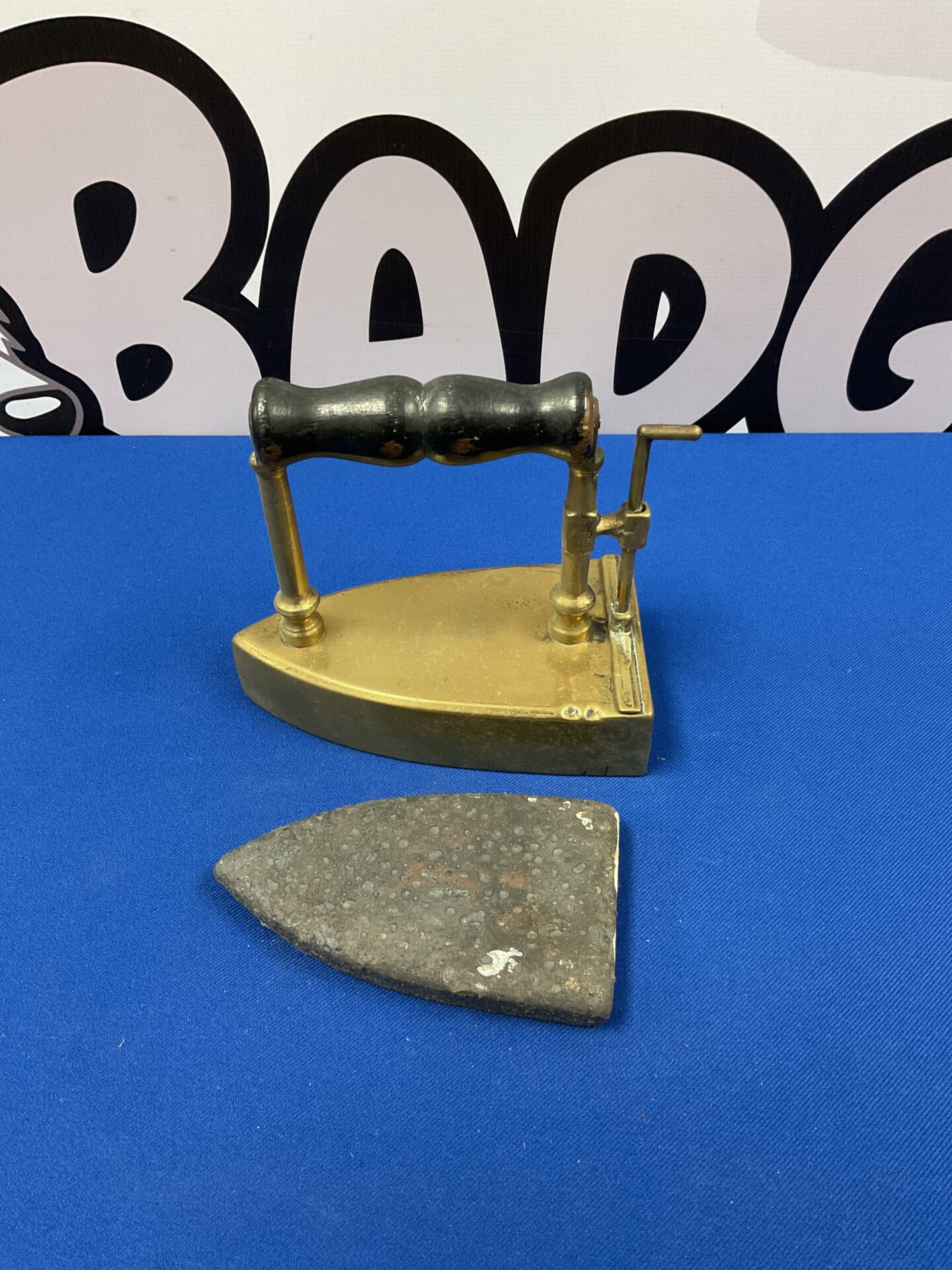 020 Vintage brass flat iron with hot stone