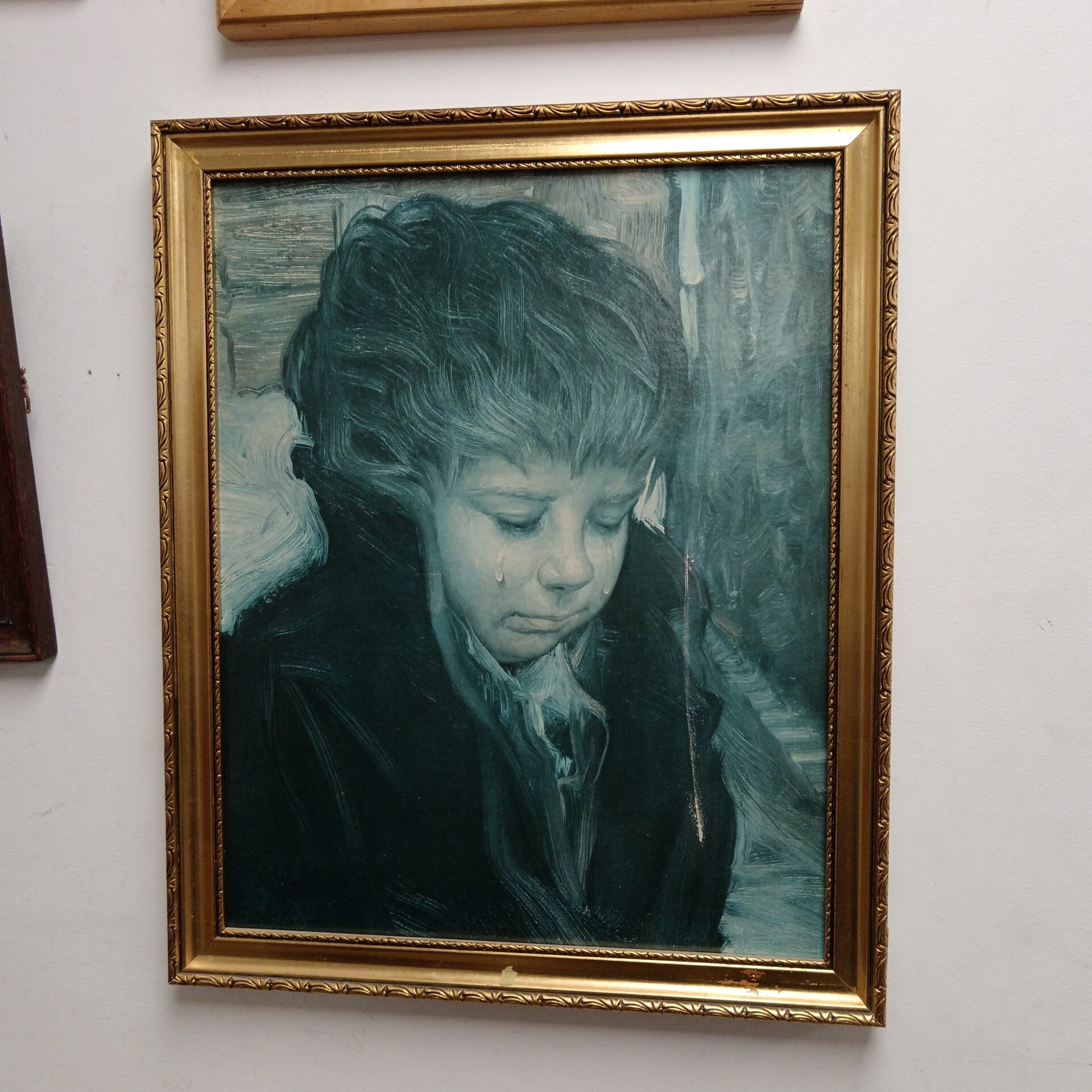 738 Vintage framed print of a crying child