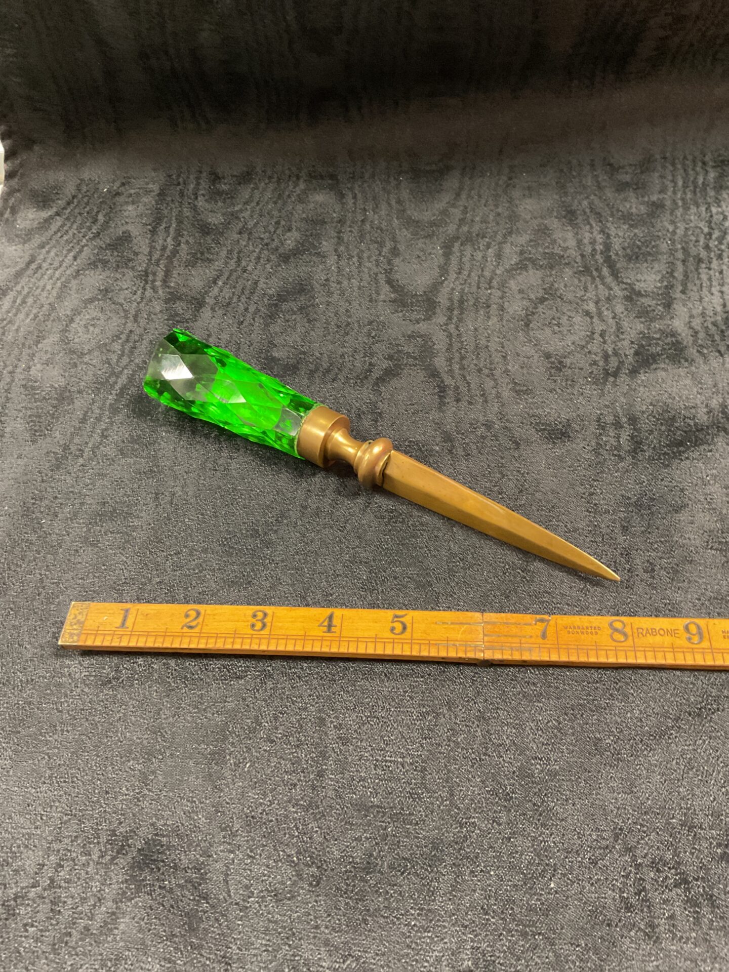 881 Green glass handle letter opener