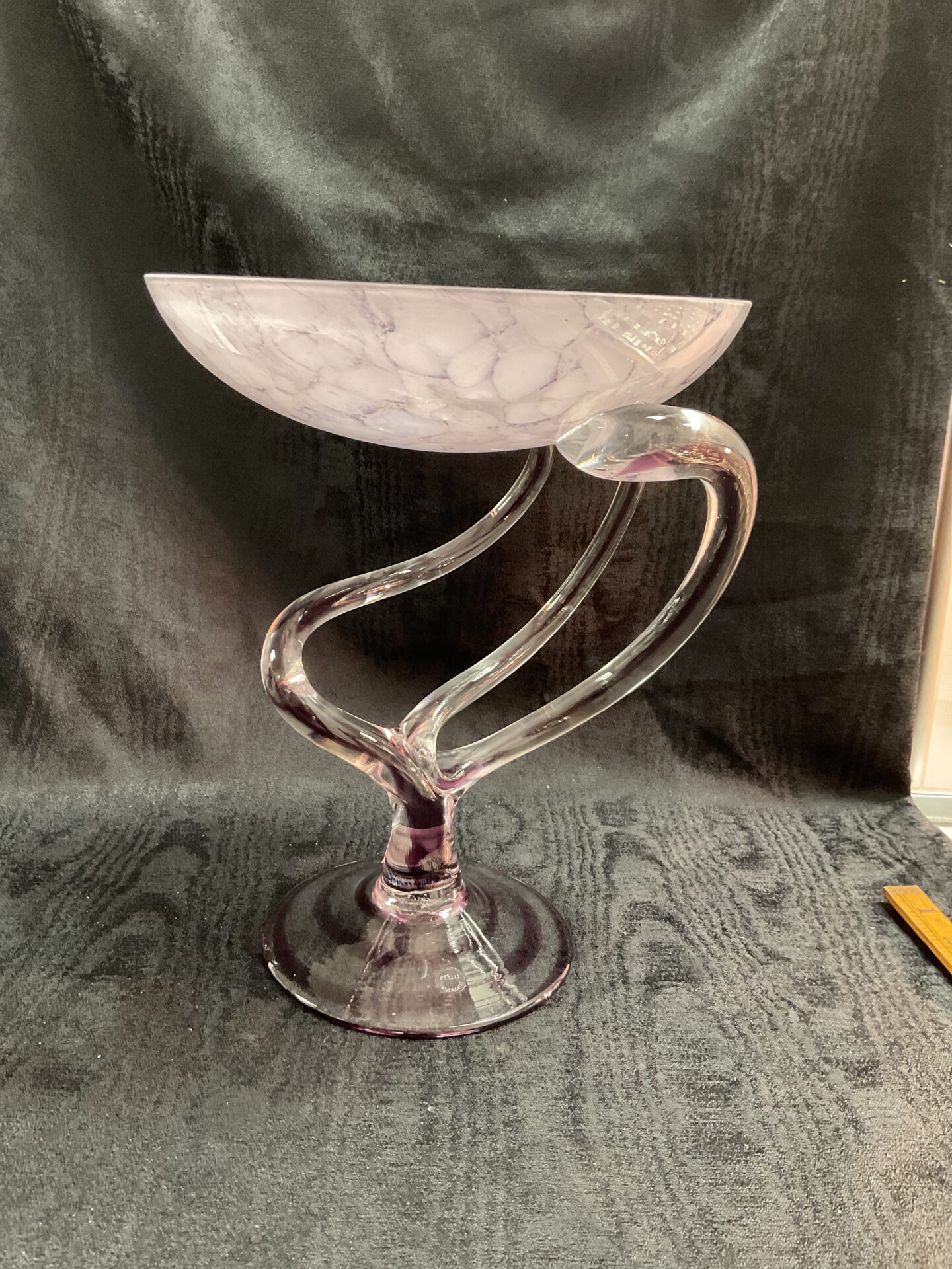 927 Vintage art glass ameythyst jellyfish 11” Pedastal glass bowl poss by jozefina Krosno poland