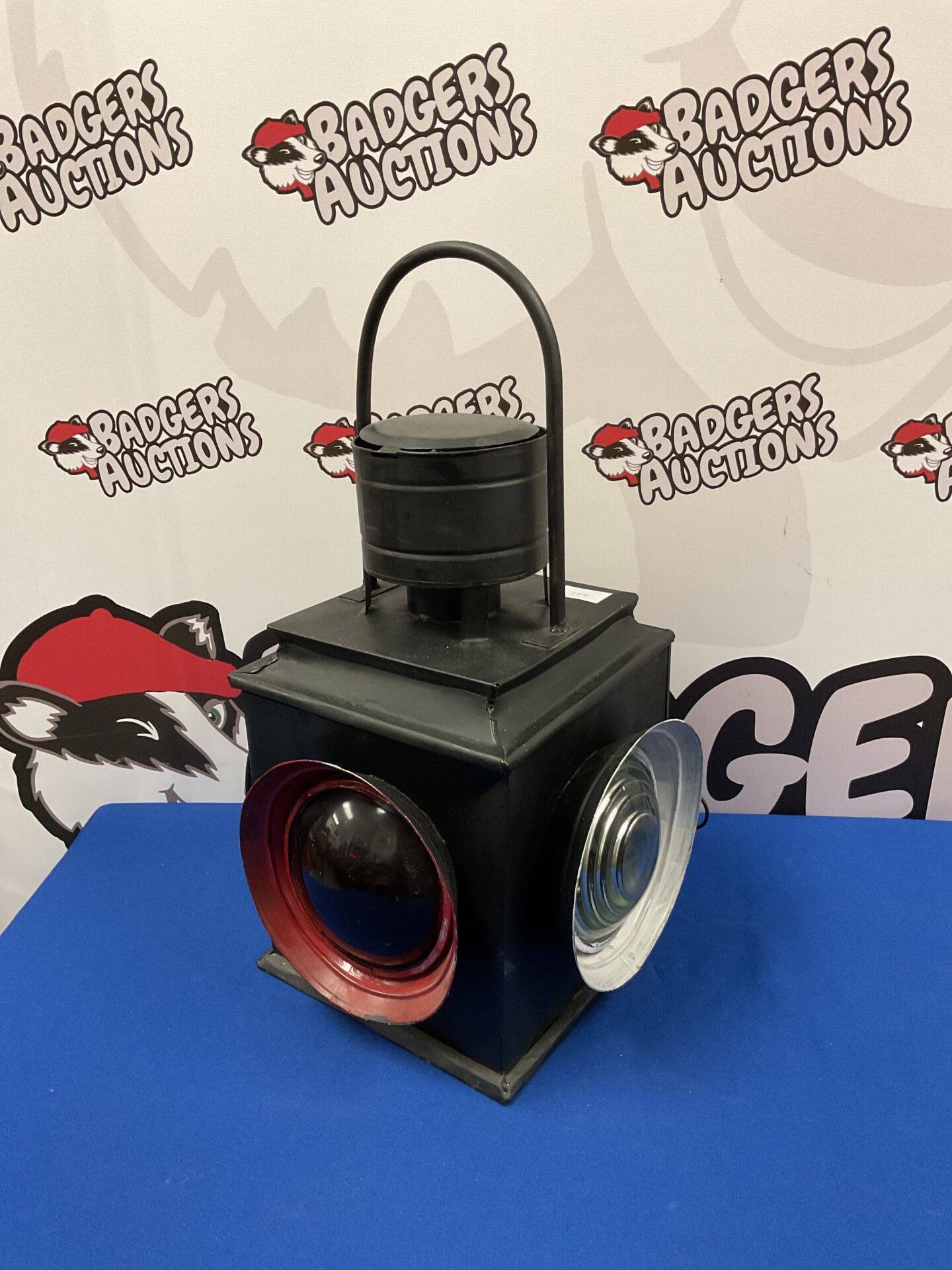 010 Vintage large railway lantern with glass lenses
