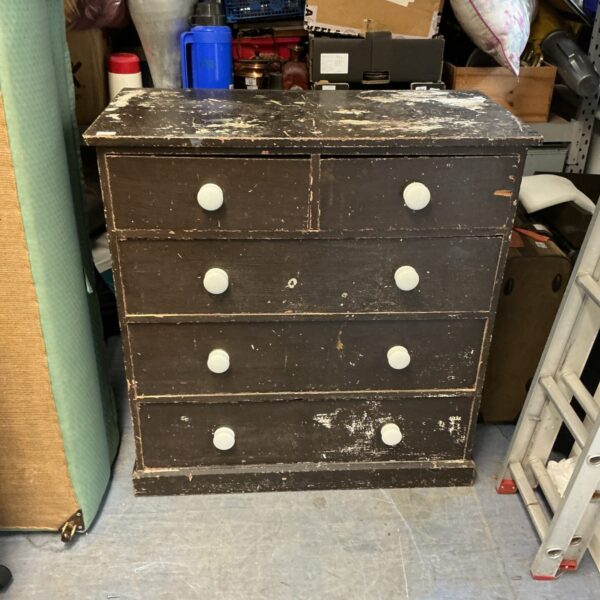 Vintage two over three drawer chest with weathered finish.