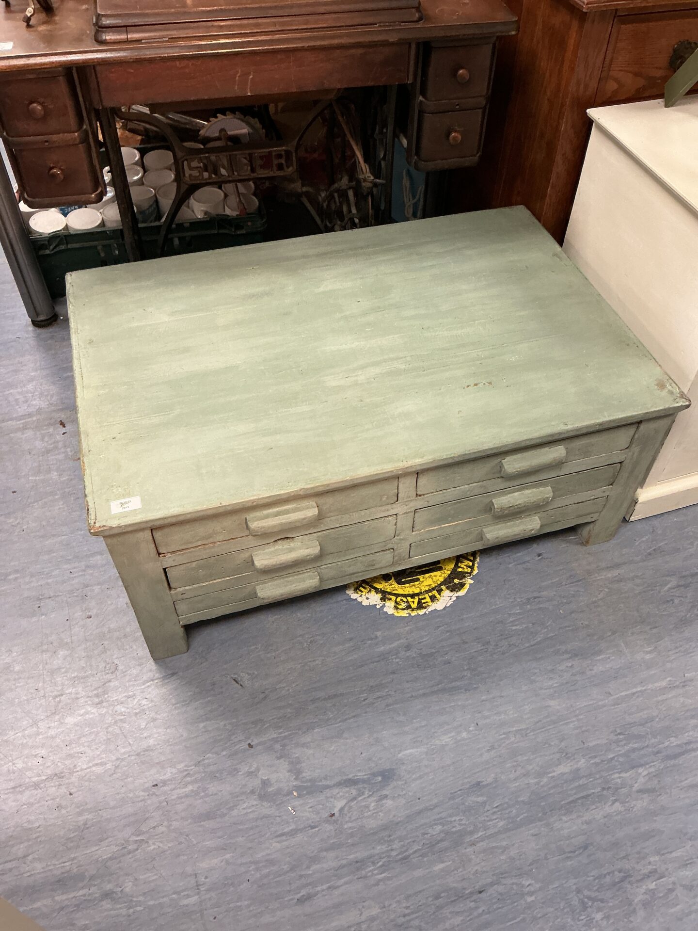 774 Vintage low wooden storage unit with Drawers 36” x 24” x 15”