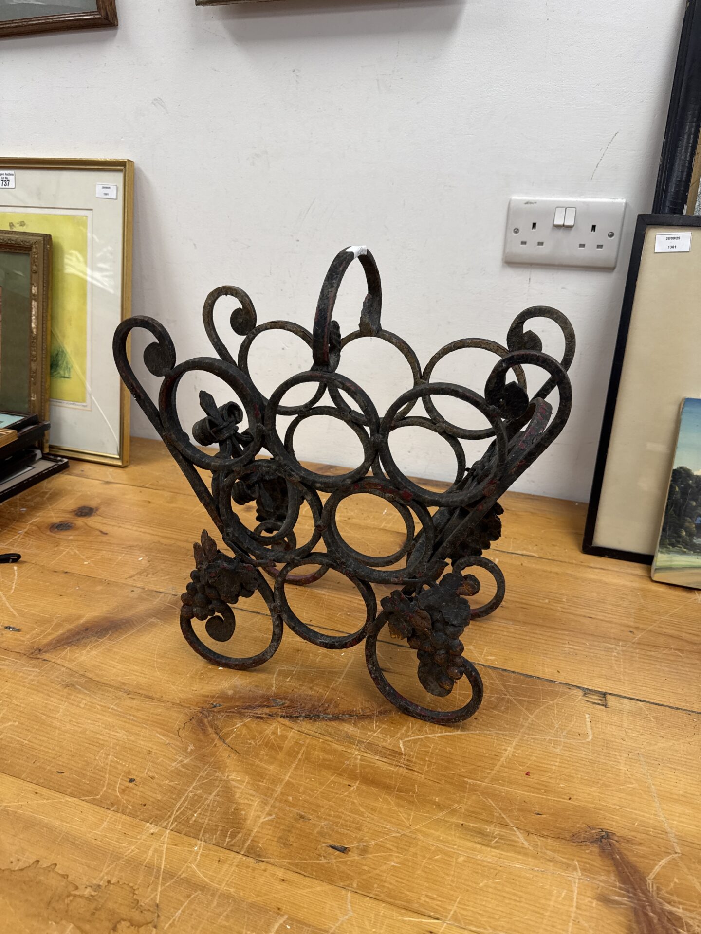 982 Vintage wrought iron bottle rack