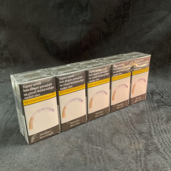 Sealed packs of Winston Blue Long cigarettes for collectors.