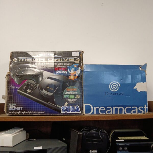 Sega dreamcast & mega drive consoles with boxes, controller & cables