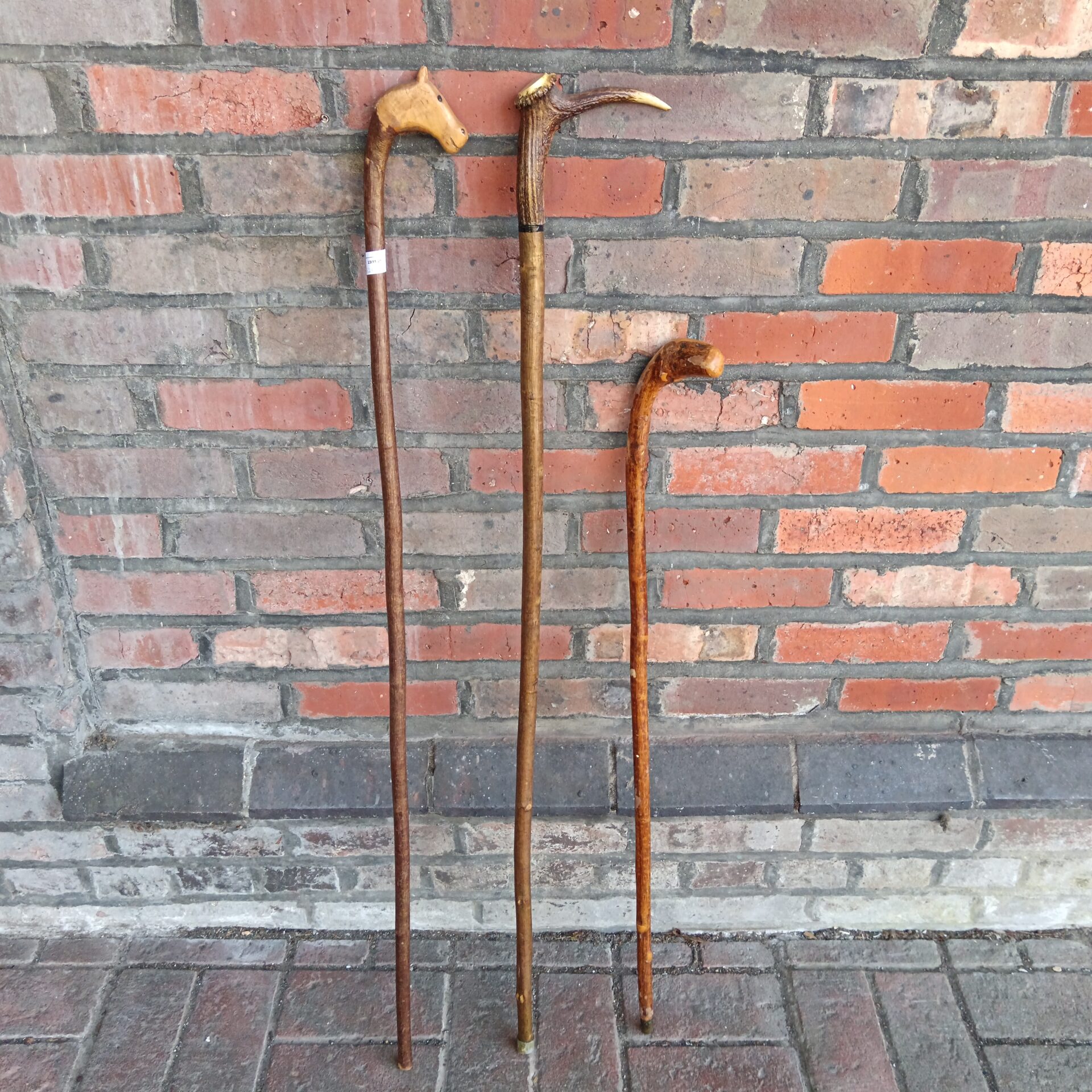 922 Three vintage walking sticks including horn handled stick & carved horse head stick