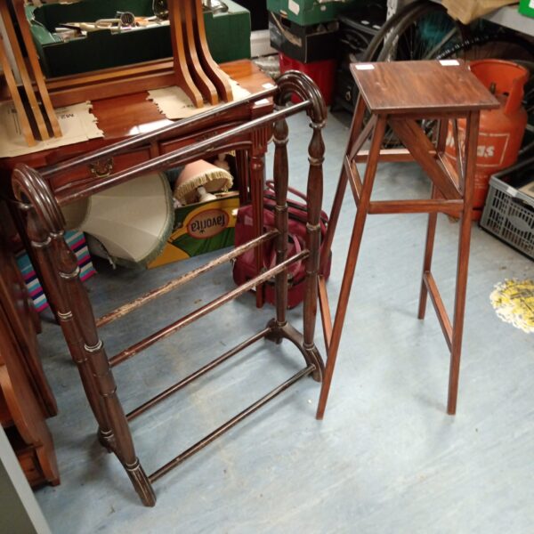 Vintage wooden pot stand & Victorian style towel rail