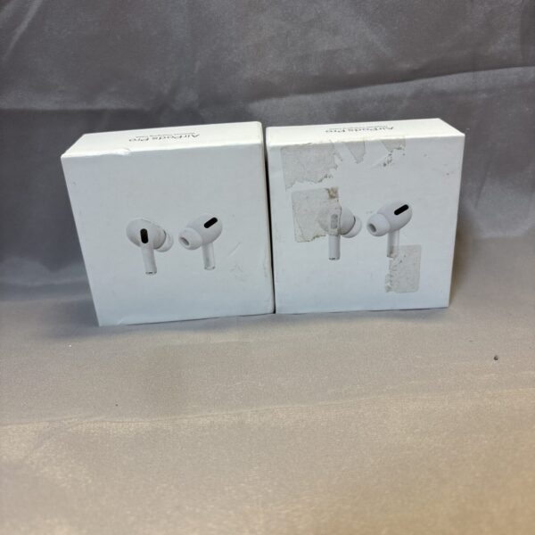 Pair of white Airpod headphones presented for auction.