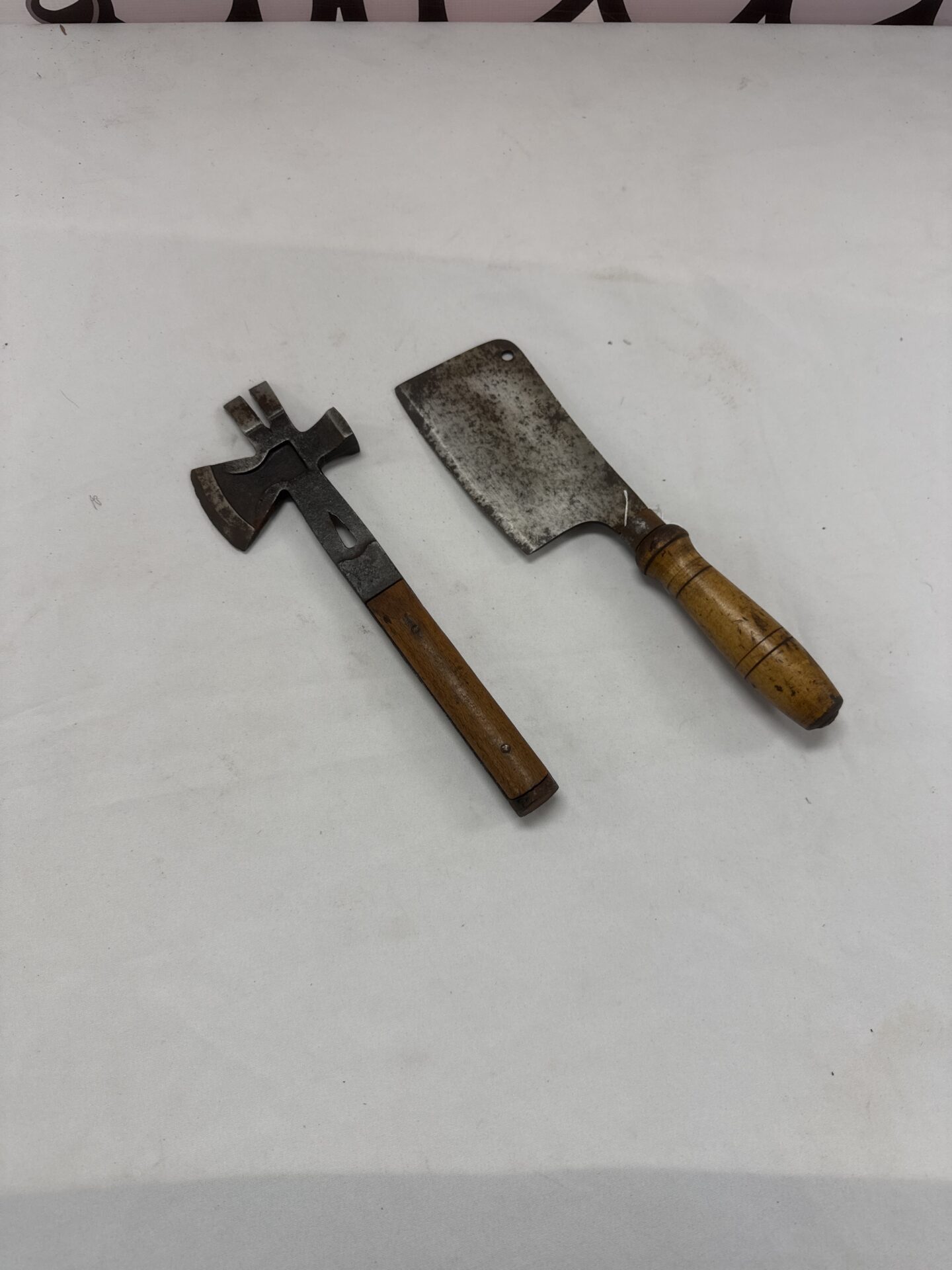 1019 Antique cleaver with a German roofers tool