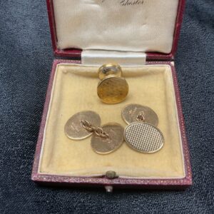 Antique gold filled cufflinks in a velvet presentation box.