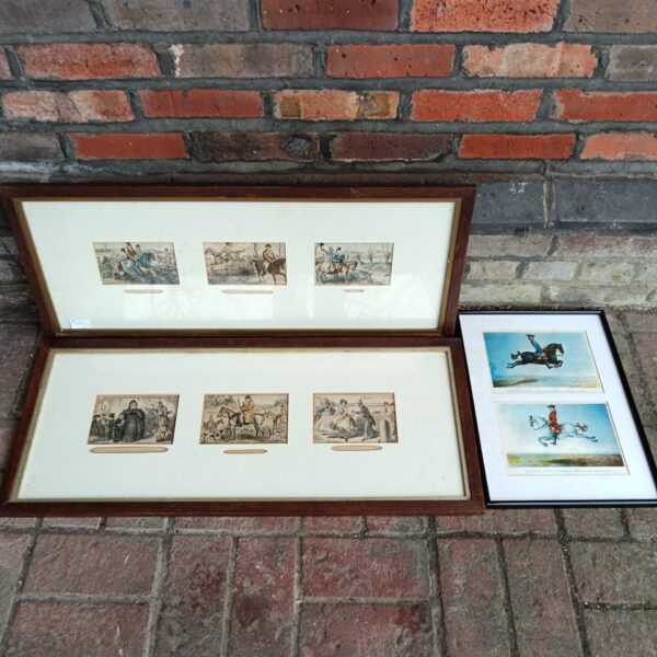 Antique horse print in a vintage frame, equestrian art.
