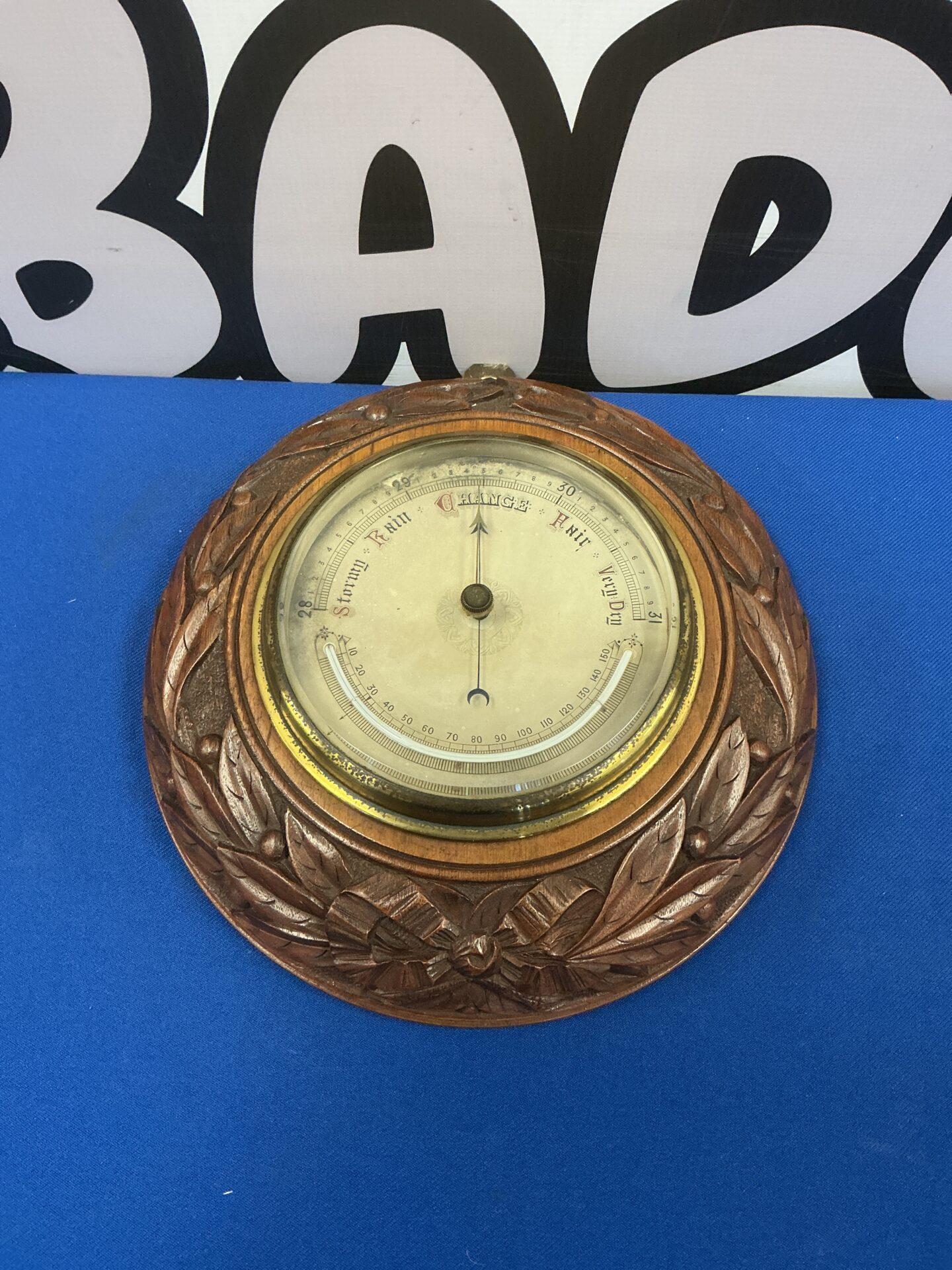 025 Antique carved oak cases mercury wall barometer